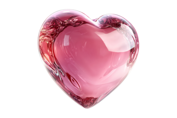 Glossy pink heart isolated on a transparent background