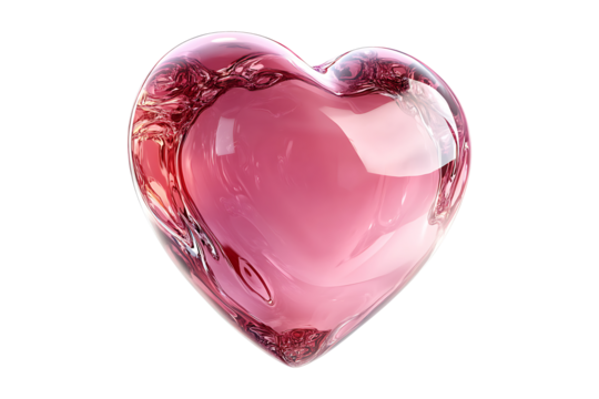 Glossy pink heart isolated on a transparent background