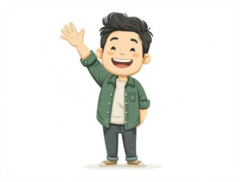 Cheerful 2D Cartoon Boy Waving &ndash; Friendly Greeting Animation for Welcome Screen or Onboarding