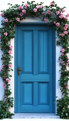 Entrance door gate arch with summer flower decoration, vertical background
