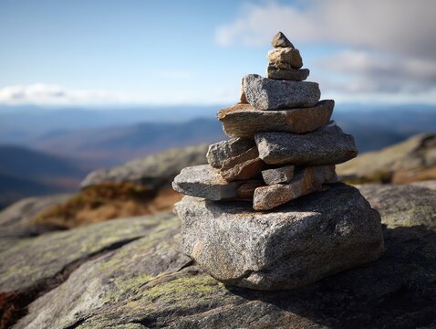 Rock cairn summit mountain hiking trail - Powered by Adobe