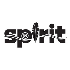Spirit wordmark with feather silhouette