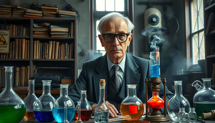 Old Scientist In An Abandoned Laboraatory AI Generative