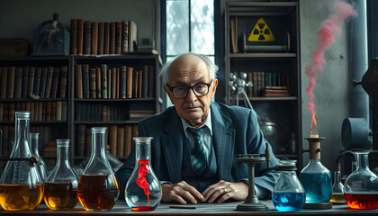 Old Scientist In An Abandoned Laboraatory AI Generative