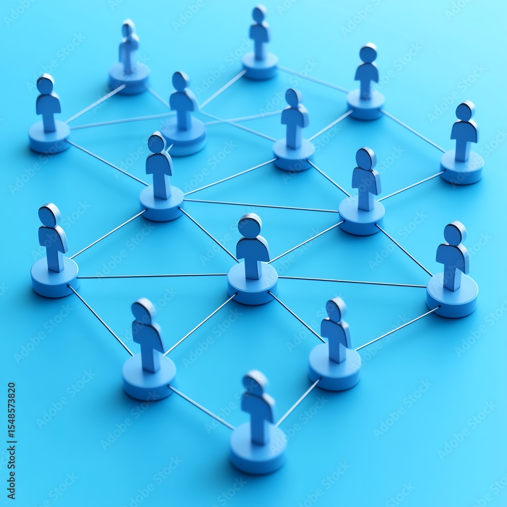 Poster Concept of team, management, social network. Connected circles with people icon on blue background - 3d rendering  high resolution   for isolate image