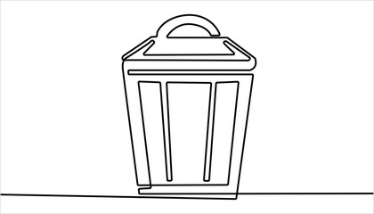 Recycling Bin continuous one line drawing illustration. One line drawing trash bin clean environment vector, One continuous line drawing of garbage container. Trash can, dustbin, recycle concept. 