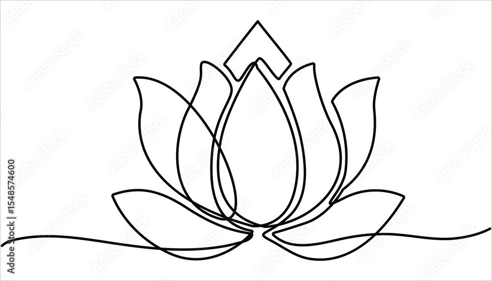 Poster lotus flower continuous one line drawing. wellness concept in simple linear style. continuous one li