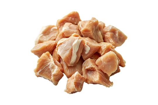 Pieces of raw chicken meat isolated on a transparent background