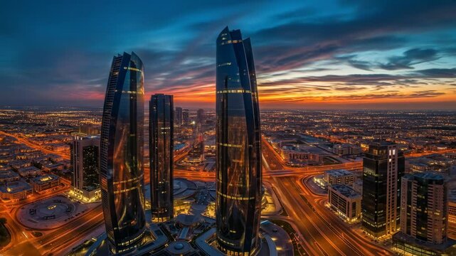Red Sunset Etihad Towers Skyline