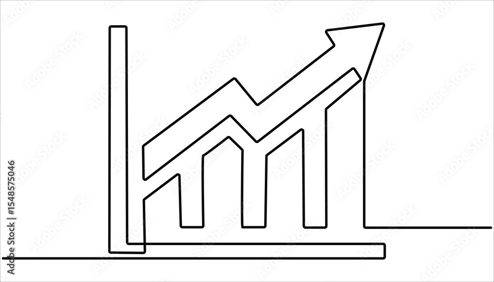 Poster growing graph continuous one line drawing illustration. line art business chart icon. one line drawi