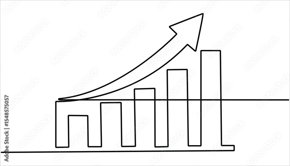 Poster growing graph continuous one line drawing illustration. line art business chart icon. one line drawi