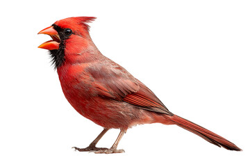 Bright red northern cardinal bird with detailed feathers isolated on transparent background