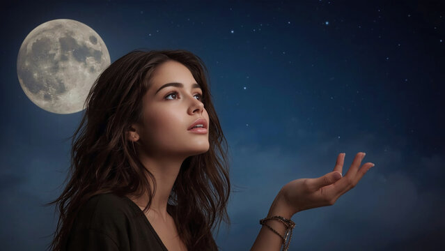 young woman in the night sky