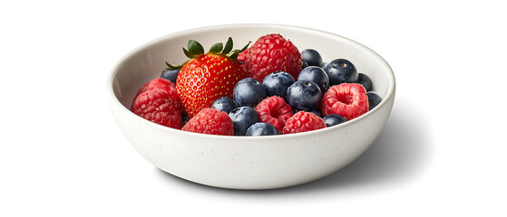 A bowl filled with a colorful assortment of fresh berries including strawberries, raspberries, and blueberries.