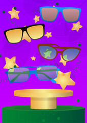 Mockup product display with Glasses. Vector cylinder pedestal podium. Stage showcase for presentation. Minimal geometric forms.