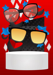Mockup product display with Glasses. Vector cylinder pedestal podium. Stage showcase for presentation. Minimal geometric forms.