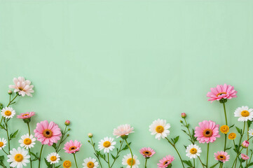 Vibrant spring blooms against a soft green canvas