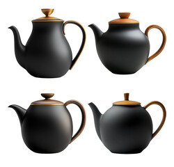Elegant Black Teapots Displayed on a Clean Background with Unique Designs