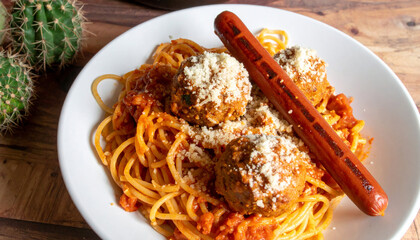 Spaghetti western showdown with meatball boulders and sausage cacti. Generated Image