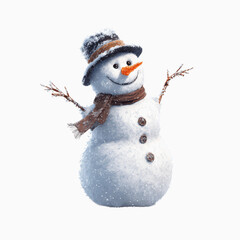 Joyful Snowman with Snow Falling, 3D Render