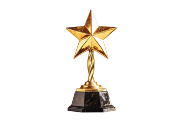 Golden star award trophy isolated on a transparent background