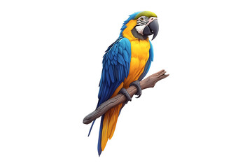 Macaw parrot on a branch isolated on a transparent background