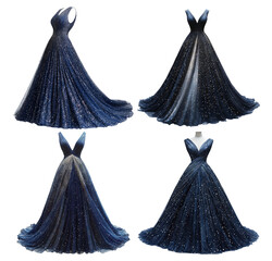Elegant Blue Evening Dress Collection with Sparkling Details and Unique Design