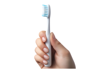 Hand holding a toothbrush isolated on a transparent background