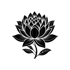 Eternal Lotus: An artistic black and white illustration showcasing a pristine lotus in full bloom, exuding an aura of serenity and the beauty of nature.