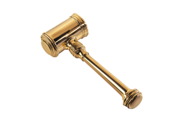 Golden hammer judge isolated on a transparent background