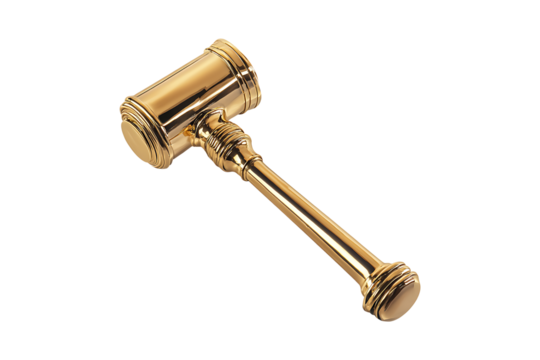 Golden hammer judge isolated on a transparent background
