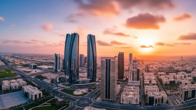 Wide Sunset Etihad Towers View