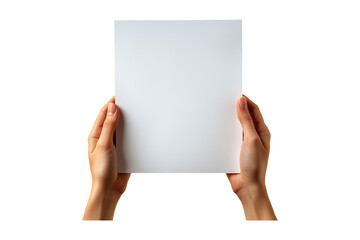 hands holding a blank sheet of paper isolated on a transparent background