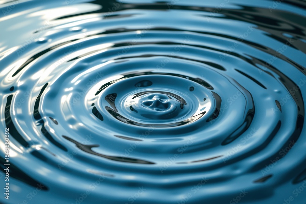 Poster close-up of water ripples spreading outward on a calm surface, reflecting light and creating concent