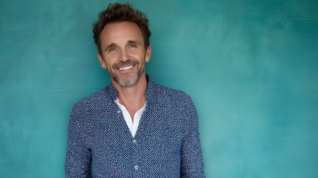 Smiling middle-aged man in casual wear, radiating warmth and approachability