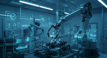 Robotic Arm in Smart Factory with Data Interfaces, Industry 4.0 Automation