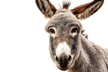 Obraz premium Close-up of a gray donkey with expressive eyes and soft fur isolated on transparent background