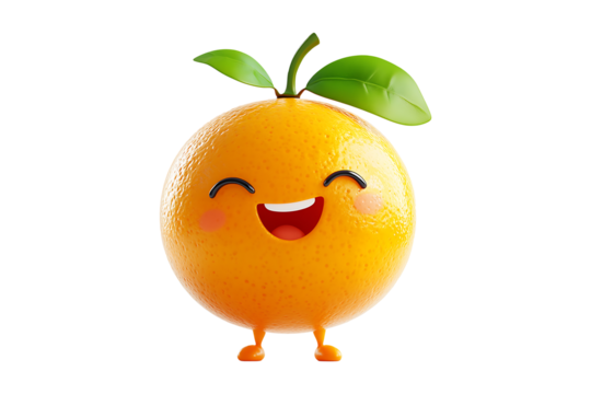 Happy orange with smile Cute Cartoon isolated on a transparent background