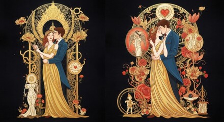 Lovers Dancing Intimately Under the Golden Ornamented Archway