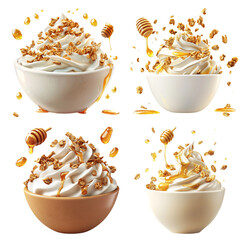 Delicious Ice Cream Sundaes with Honey and Crunchy Toppings for Dessert