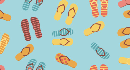 Playful FlipFlop Pattern Colorful Summer Footwear with Stripes Dots and Floral Accents.