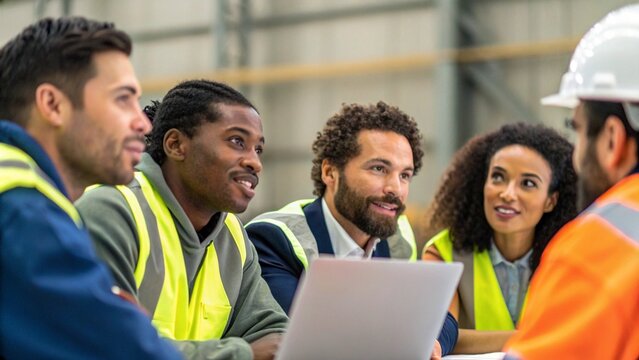 Diverse Ethnic Factory Engineers in Morning Briefing Suitable for Teamwork and Industry Visuals
