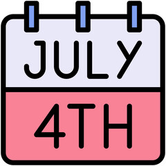 Fourth Of July Calendar Icon, American Independence Day Calendar Icon, Vector Style Lineal color Icon.	
