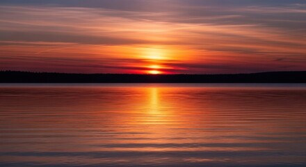 Fototapeta premium Lake Horizon Water with Tranquil Evening Reflection Scenery