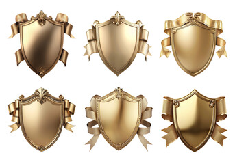 Elegant Golden Shields with Ribbons for Background Decoration and Design