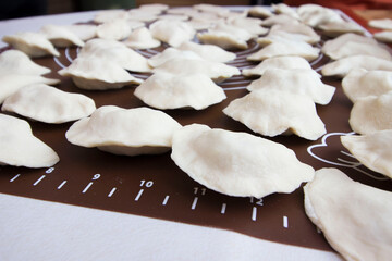cooking dumplings. close-up of dumplings. home cooking.