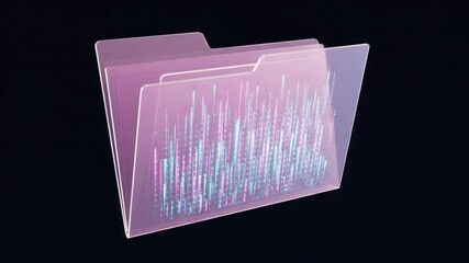 Abstract transparent folder graphic with data stream - Powered by Adobe