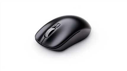 Sleek black wireless computer mouse on a white background