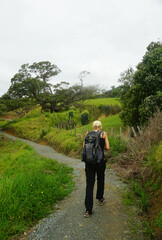 a woman walking around Waipu pancake rocks in Waipu, New Zealand.