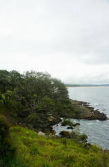 Beautiful view at Waipu beach in Whangarei, New Zealand on cloudy day.